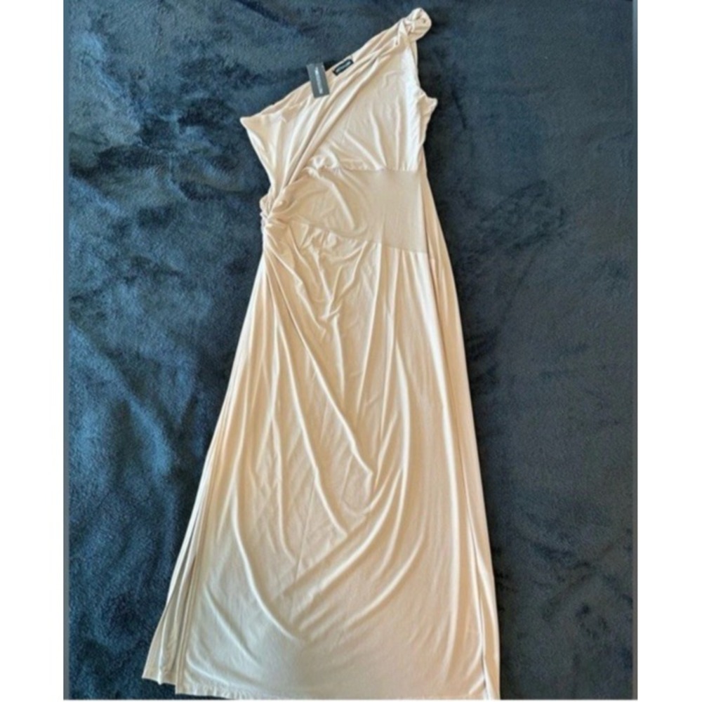 PrettyLittleThings Beige One Shoulder Ruched Bodycon Maxi Dress Size 10 Cocktail